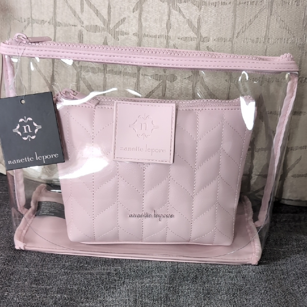 Nanette Lepore 2 Piece Nude Pink Quilted Women's Cosmetic case/Organizer Set